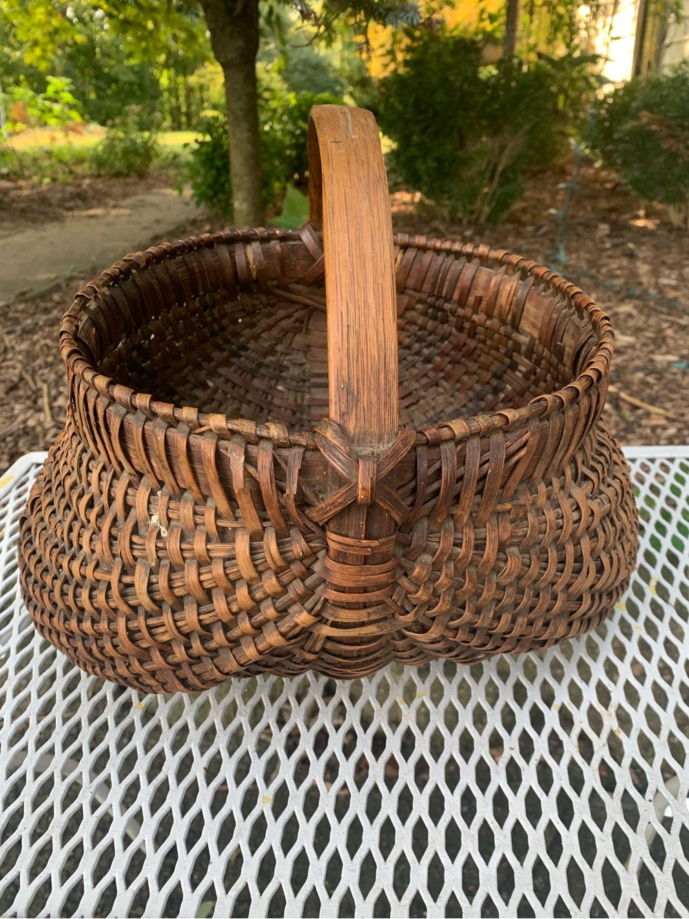 Antique Woven Splint Oak Buttocks Basket Primitive Farmhouse Gathering